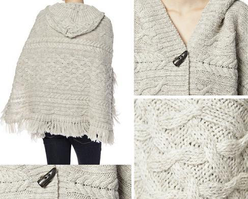 A4 CABLE PONCHO IN NATURAL WOOL